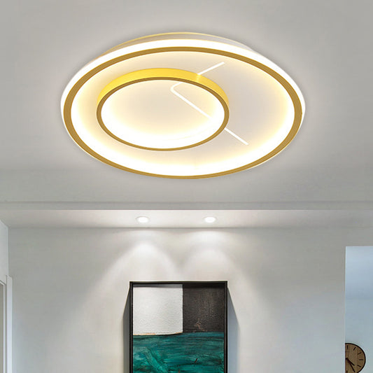 2-Ring Flush Mount Fixture Nordic Style Metal LED Gold Ceiling Flush in Warm/White Light for Bedroom Clearhalo 'Ceiling Lights' 'Close To Ceiling Lights' 'Close to ceiling' 'Flush mount' Lighting' 1637149