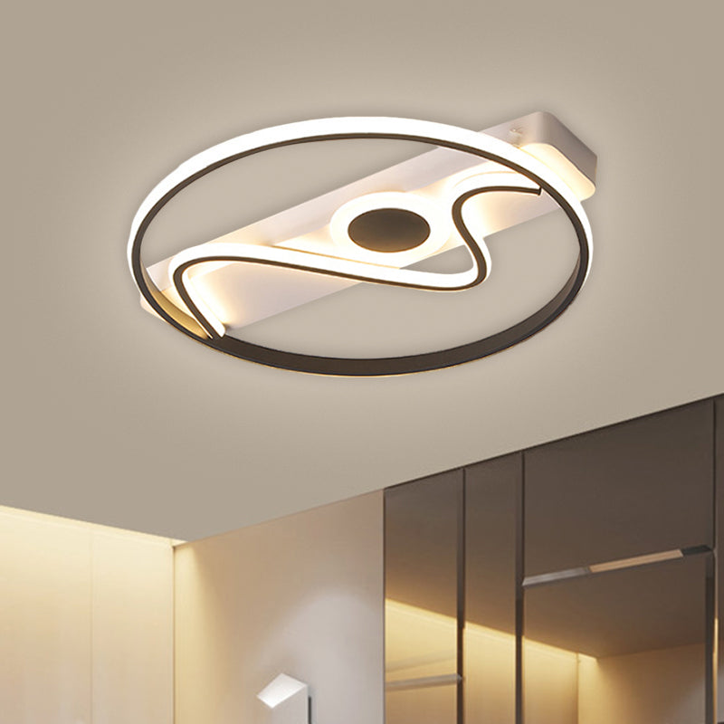 Round and Curved Ceiling Lighting Modernist Metallic 16"/19.5"/23.5" Wide LED Black Flush Mount Lamp, Warm/White Light Black Clearhalo 'Ceiling Lights' 'Close To Ceiling Lights' 'Close to ceiling' 'Flush mount' Lighting' 1637152