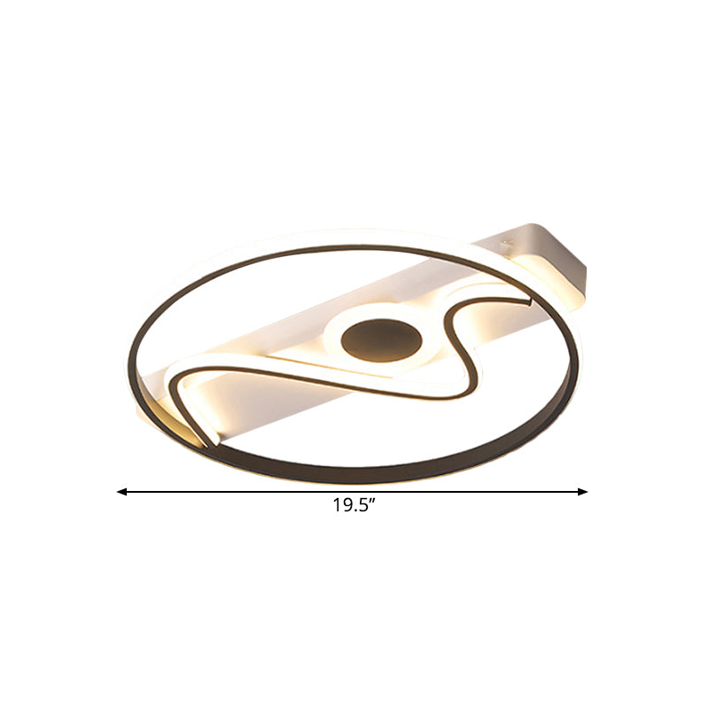 Round and Curved Ceiling Lighting Modernist Metallic 16"/19.5"/23.5" Wide LED Black Flush Mount Lamp, Warm/White Light Clearhalo 'Ceiling Lights' 'Close To Ceiling Lights' 'Close to ceiling' 'Flush mount' Lighting' 1637156