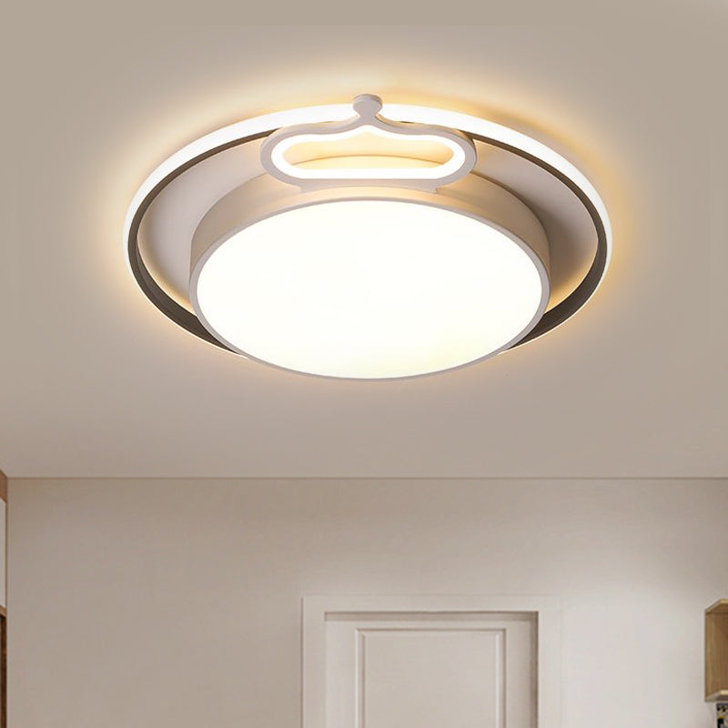 Black/White Slim Drum Ceiling Lamp Nordic Style LED Metal Flush Mount Fixture in Warm/White Light, 16.5"/20.5" Width White Clearhalo 'Ceiling Lights' 'Close To Ceiling Lights' 'Close to ceiling' 'Flush mount' Lighting' 1637163