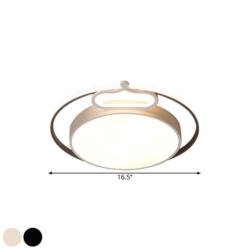 Black/White Slim Drum Ceiling Lamp Nordic Style LED Metal Flush Mount Fixture in Warm/White Light, 16.5"/20.5" Width Clearhalo 'Ceiling Lights' 'Close To Ceiling Lights' 'Close to ceiling' 'Flush mount' Lighting' 1637165