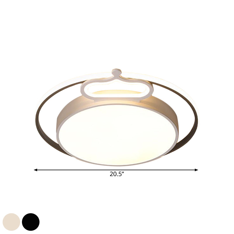 Black/White Slim Drum Ceiling Lamp Nordic Style LED Metal Flush Mount Fixture in Warm/White Light, 16.5"/20.5" Width Clearhalo 'Ceiling Lights' 'Close To Ceiling Lights' 'Close to ceiling' 'Flush mount' Lighting' 1637166