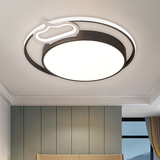 Black/White Slim Drum Ceiling Lamp Nordic Style LED Metal Flush Mount Fixture in Warm/White Light, 16.5"/20.5" Width Clearhalo 'Ceiling Lights' 'Close To Ceiling Lights' 'Close to ceiling' 'Flush mount' Lighting' 1637168