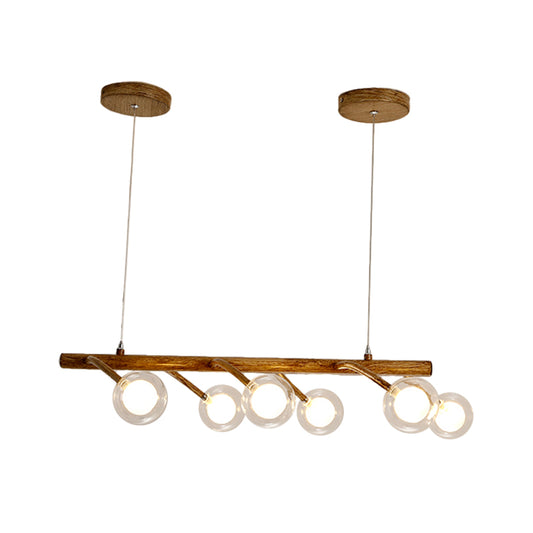 Branching Dining Hall Drop Pendant Industrial Wooden 6/8-Head Brown Island Chandelier with Modo Clear Glass Shade Clearhalo 'Ceiling Lights' 'Island Lights' Lighting' 1637211