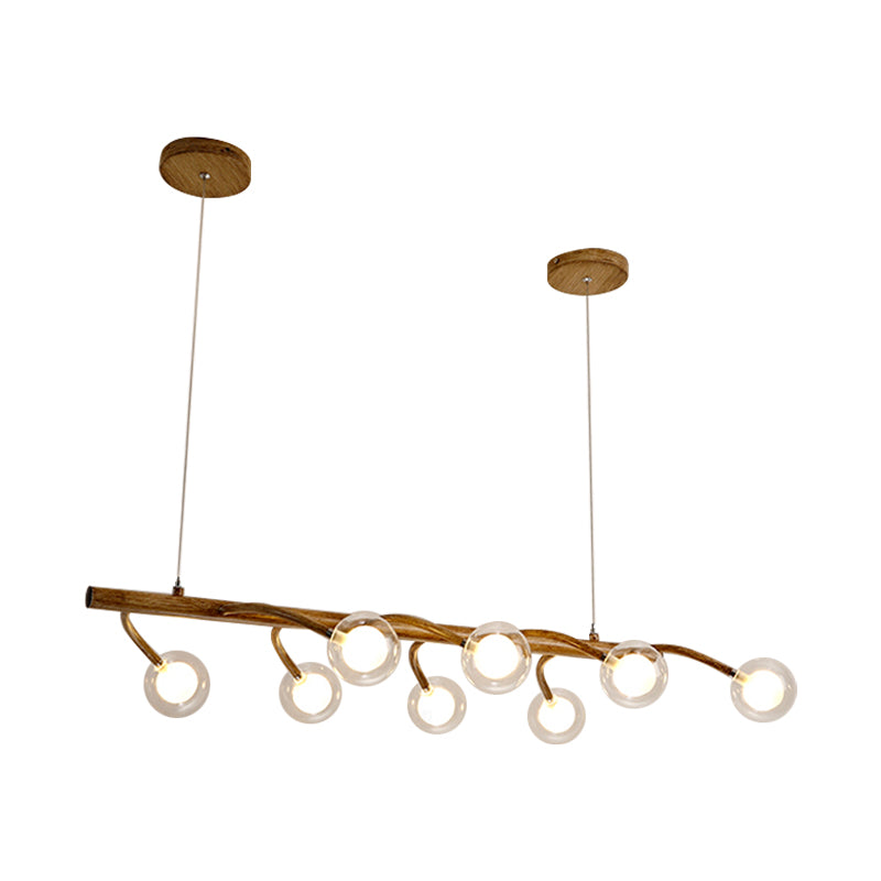 Branching Dining Hall Drop Pendant Industrial Wooden 6/8-Head Brown Island Chandelier with Modo Clear Glass Shade Clearhalo 'Ceiling Lights' 'Island Lights' Lighting' 1637216