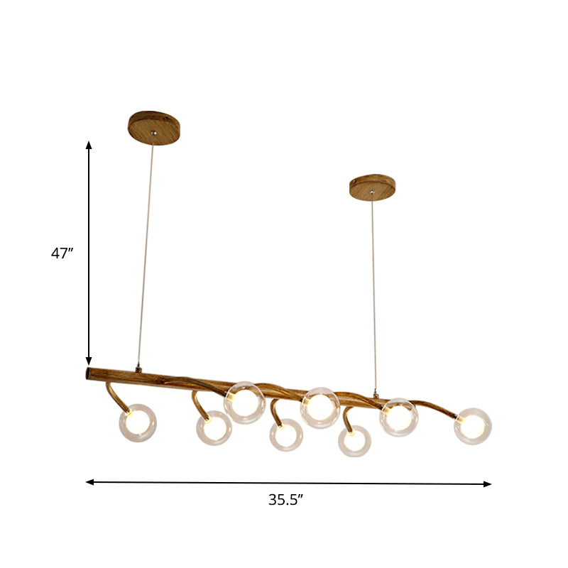 Branching Dining Hall Drop Pendant Industrial Wooden 6/8-Head Brown Island Chandelier with Modo Clear Glass Shade Clearhalo 'Ceiling Lights' 'Island Lights' Lighting' 1637217