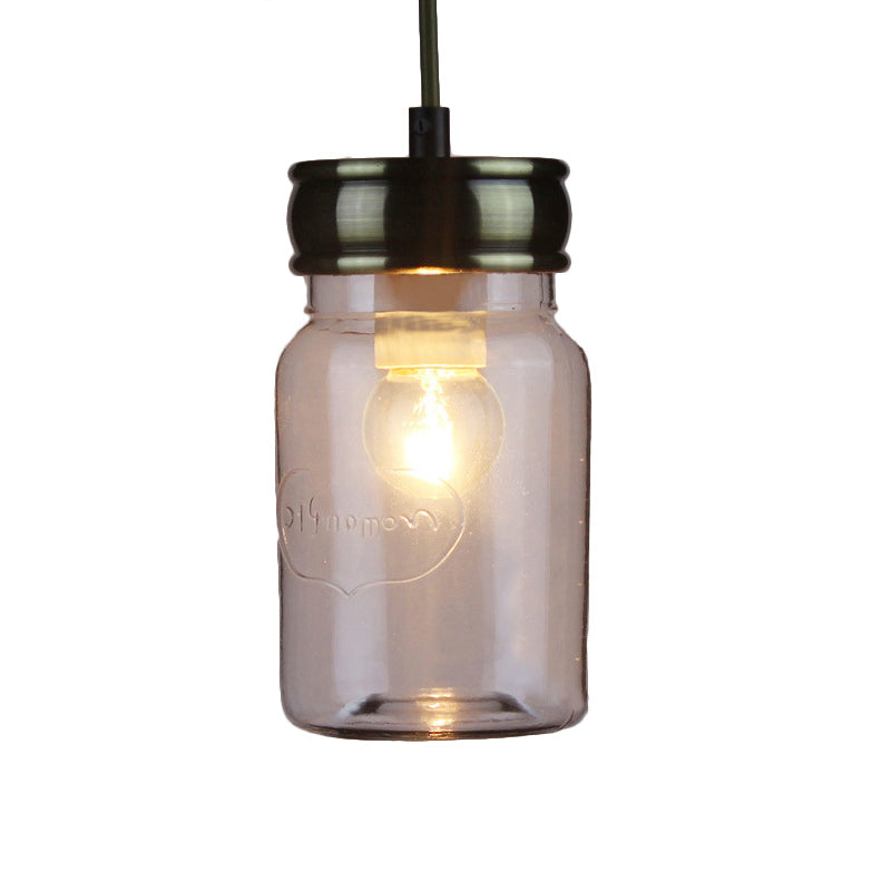 One-Light Jar-Shaped Ceiling Pendant Light Vintage Black Clear Glass Hanging Lamp for Indoor Clearhalo 'Ceiling Lights' 'Glass shade' 'Glass' 'Industrial Pendants' 'Industrial' 'Middle Century Pendants' 'Pendant Lights' 'Pendants' 'Tiffany' Lighting' 163726