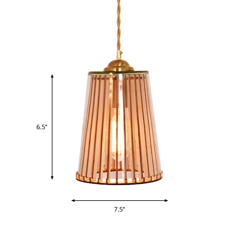 Gold Single Light Pendulum Lamp Farmhouse Amber Glass Cone/Barrel Stranded Rope Down Lighting Pendant Clearhalo 'Ceiling Lights' 'Chandeliers' 'Glass shade' 'Glass' 'Industrial Pendants' 'Industrial' 'Middle Century Pendants' 'Pendant Lights' 'Pendants' 'Tiffany' Lighting' 1637267