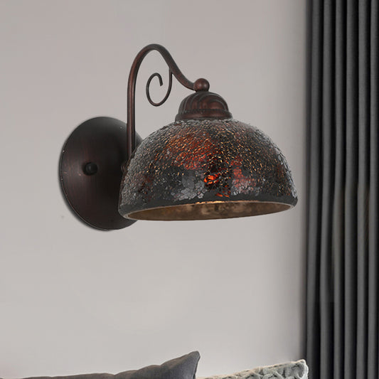 Antique Dome Shape Sconce Lamp Single Bulb Metal Curvy Arm Wall Lighting Idea in Rust Rust Clearhalo 'Art deco wall lights' 'Cast Iron' 'Glass' 'Industrial wall lights' 'Industrial' 'Middle century wall lights' 'Modern' 'Rustic wall lights' 'Tiffany' 'Traditional wall lights' 'Wall Lamps & Sconces' 'Wall Lights' Lighting' 1637281