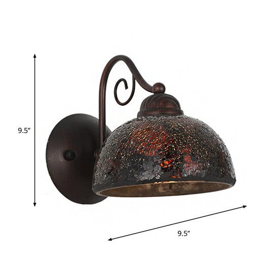 Antique Dome Shape Sconce Lamp Single Bulb Metal Curvy Arm Wall Lighting Idea in Rust Clearhalo 'Art deco wall lights' 'Cast Iron' 'Glass' 'Industrial wall lights' 'Industrial' 'Middle century wall lights' 'Modern' 'Rustic wall lights' 'Tiffany' 'Traditional wall lights' 'Wall Lamps & Sconces' 'Wall Lights' Lighting' 1637284