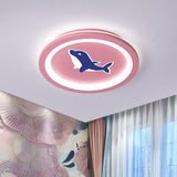 Simplicity LED Flush Mount Lamp with Acrylic Shade Pink Round Dolphin Pattern Flush Ceiling Light for Living Room, Warm/White Light Clearhalo 'Ceiling Lights' 'Close To Ceiling Lights' 'Close to ceiling' 'Flush mount' Lighting' 1637299