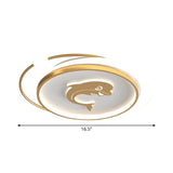 Circular Children Room Ceiling Mounted Fixture Metallic LED Flush Mount Lamp in Gold with Plane/Heart/Dolphin Pattern - Clearhalo - 'Ceiling Lights' - 'Close To Ceiling Lights' - 'Close to ceiling' - 'Flush mount' - Lighting' - 1637310