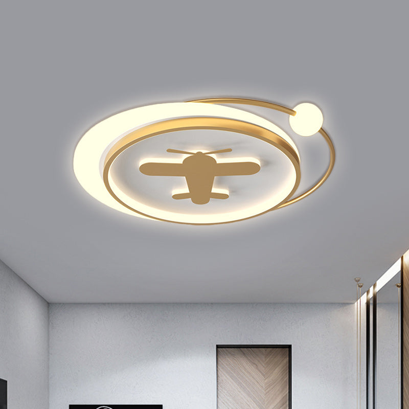 Circular Children Room Ceiling Mounted Fixture Metallic LED Flush Mount Lamp in Gold with Plane/Heart/Dolphin Pattern - Clearhalo - 'Ceiling Lights' - 'Close To Ceiling Lights' - 'Close to ceiling' - 'Flush mount' - Lighting' - 1637313