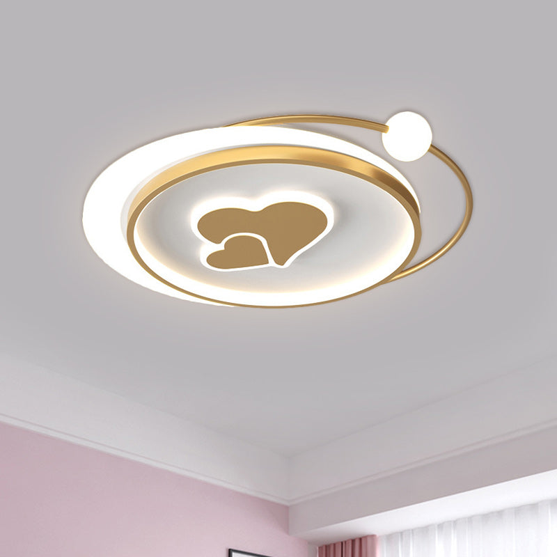 Circular Children Room Ceiling Mounted Fixture Metallic LED Flush Mount Lamp in Gold with Plane/Heart/Dolphin Pattern - Clearhalo - 'Ceiling Lights' - 'Close To Ceiling Lights' - 'Close to ceiling' - 'Flush mount' - Lighting' - 1637318