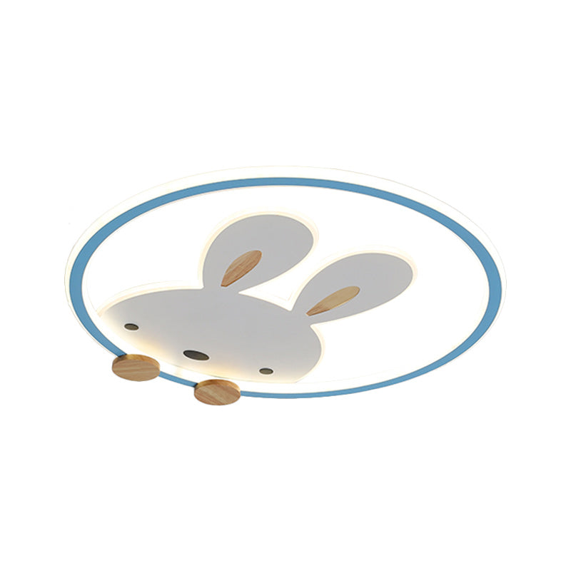 Pink/Yellow/Blue Round Flush Light Fixture Simple LED Metallic Flush Ceiling Light with Rabbit Pattern - Clearhalo - 'Ceiling Lights' - 'Close To Ceiling Lights' - 'Close to ceiling' - 'Flush mount' - Lighting' - 1637326