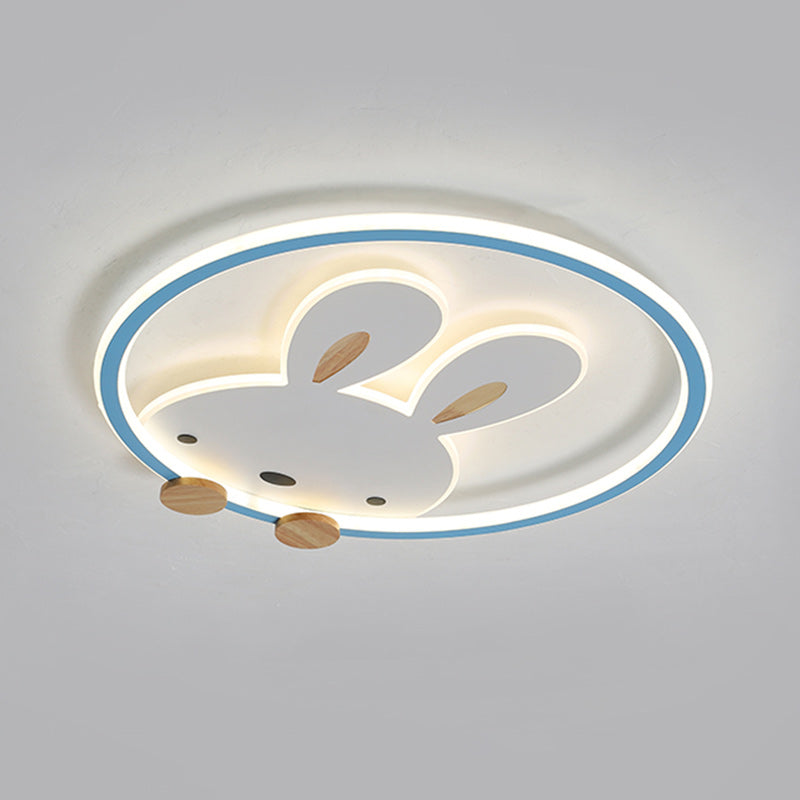 Pink/Yellow/Blue Round Flush Light Fixture Simple LED Metallic Flush Ceiling Light with Rabbit Pattern - Clearhalo - 'Ceiling Lights' - 'Close To Ceiling Lights' - 'Close to ceiling' - 'Flush mount' - Lighting' - 1637327