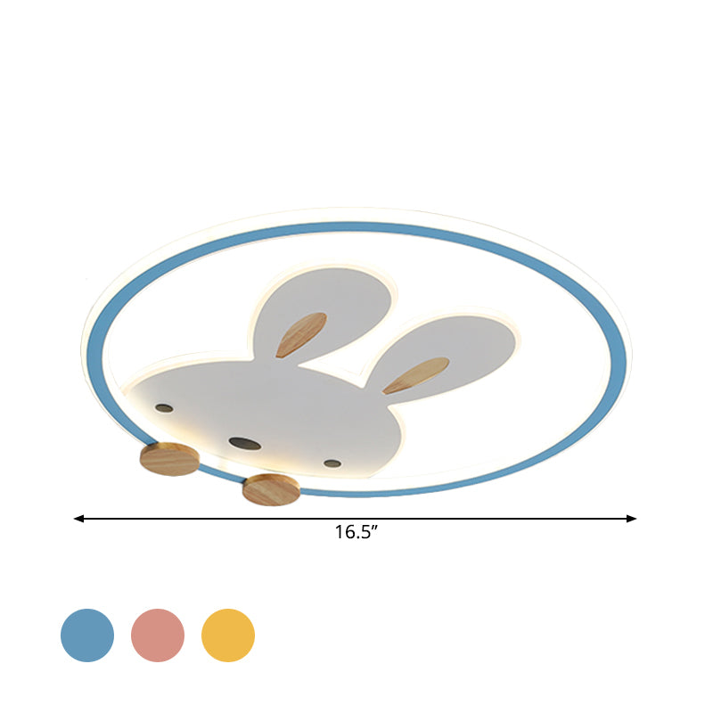Pink/Yellow/Blue Round Flush Light Fixture Simple LED Metallic Flush Ceiling Light with Rabbit Pattern - Clearhalo - 'Ceiling Lights' - 'Close To Ceiling Lights' - 'Close to ceiling' - 'Flush mount' - Lighting' - 1637328