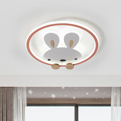 Pink/Yellow/Blue Round Flush Light Fixture Simple LED Metallic Flush Ceiling Light with Rabbit Pattern Pink Clearhalo 'Ceiling Lights' 'Close To Ceiling Lights' 'Close to ceiling' 'Flush mount' Lighting' 1637329