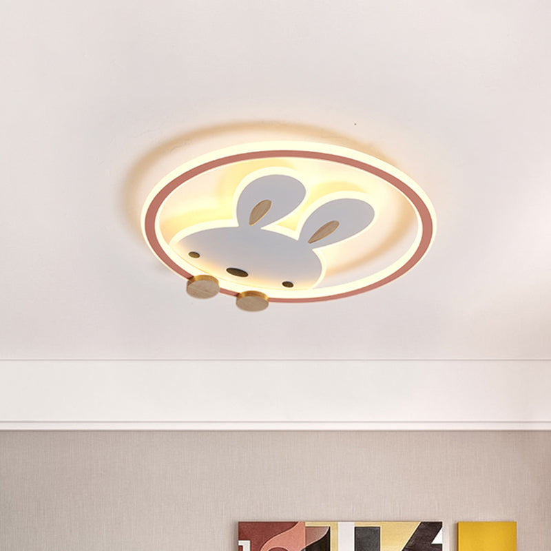 Pink/Yellow/Blue Round Flush Light Fixture Simple LED Metallic Flush Ceiling Light with Rabbit Pattern - Clearhalo - 'Ceiling Lights' - 'Close To Ceiling Lights' - 'Close to ceiling' - 'Flush mount' - Lighting' - 1637330