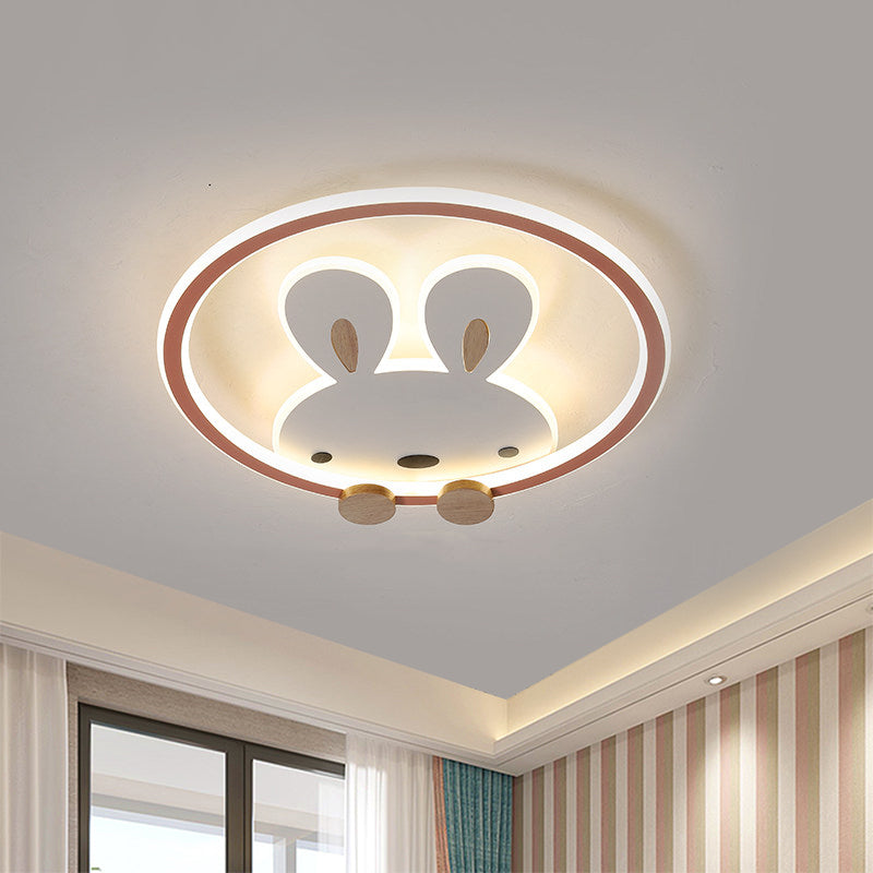 Pink/Yellow/Blue Round Flush Light Fixture Simple LED Metallic Flush Ceiling Light with Rabbit Pattern - Clearhalo - 'Ceiling Lights' - 'Close To Ceiling Lights' - 'Close to ceiling' - 'Flush mount' - Lighting' - 1637331