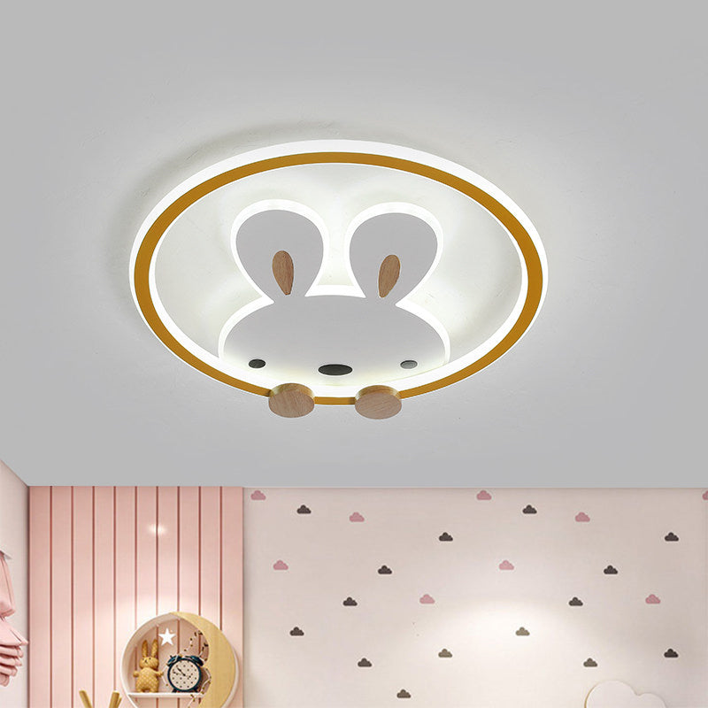 Pink/Yellow/Blue Round Flush Light Fixture Simple LED Metallic Flush Ceiling Light with Rabbit Pattern - Yellow - Clearhalo - 'Ceiling Lights' - 'Close To Ceiling Lights' - 'Close to ceiling' - 'Flush mount' - Lighting' - 1637333