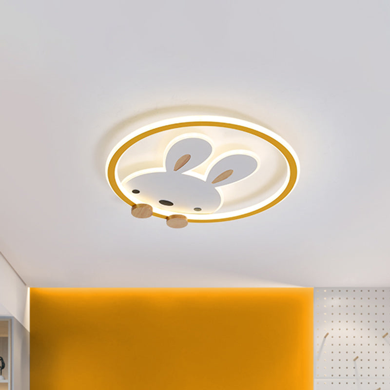 Pink/Yellow/Blue Round Flush Light Fixture Simple LED Metallic Flush Ceiling Light with Rabbit Pattern - Clearhalo - 'Ceiling Lights' - 'Close To Ceiling Lights' - 'Close to ceiling' - 'Flush mount' - Lighting' - 1637334