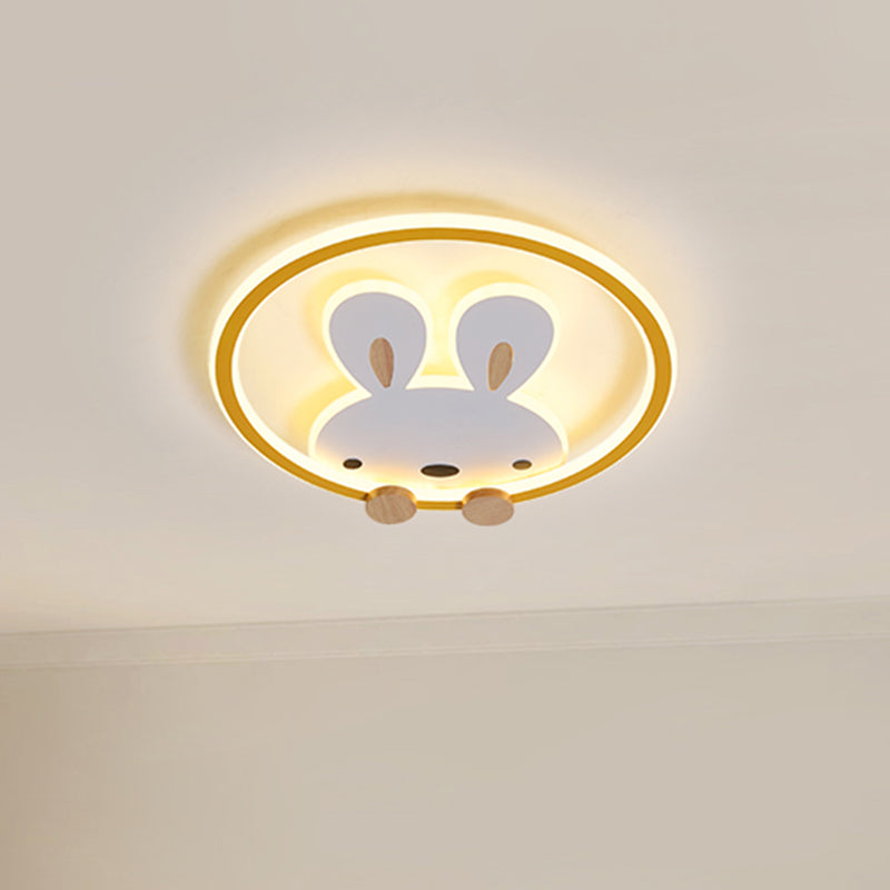 Pink/Yellow/Blue Round Flush Light Fixture Simple LED Metallic Flush Ceiling Light with Rabbit Pattern - Clearhalo - 'Ceiling Lights' - 'Close To Ceiling Lights' - 'Close to ceiling' - 'Flush mount' - Lighting' - 1637335