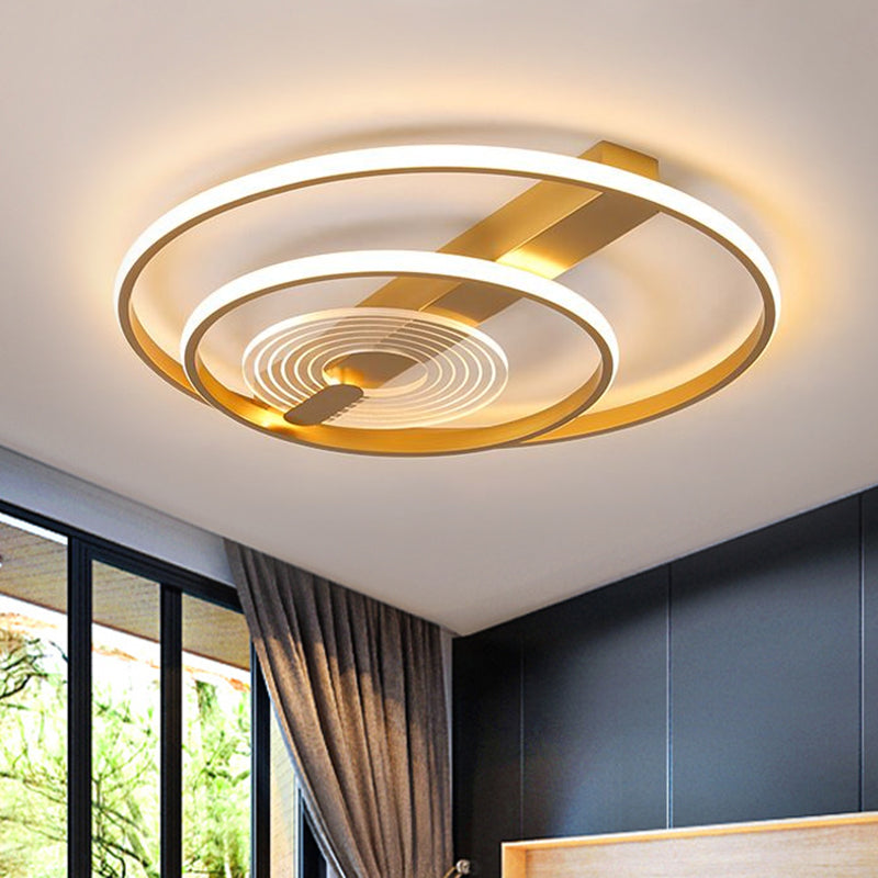 Metal Double Ring Flush Mount Contemporary 16"/19.5" Wide LED Gold Ceiling Lighting, Warm/White Light - Gold - Clearhalo - 'Ceiling Lights' - 'Close To Ceiling Lights' - 'Close to ceiling' - 'Flush mount' - Lighting' - 1637347