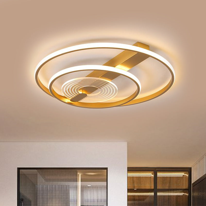 Metal Double Ring Flush Mount Contemporary 16"/19.5" Wide LED Gold Ceiling Lighting, Warm/White Light - Clearhalo - 'Ceiling Lights' - 'Close To Ceiling Lights' - 'Close to ceiling' - 'Flush mount' - Lighting' - 1637348