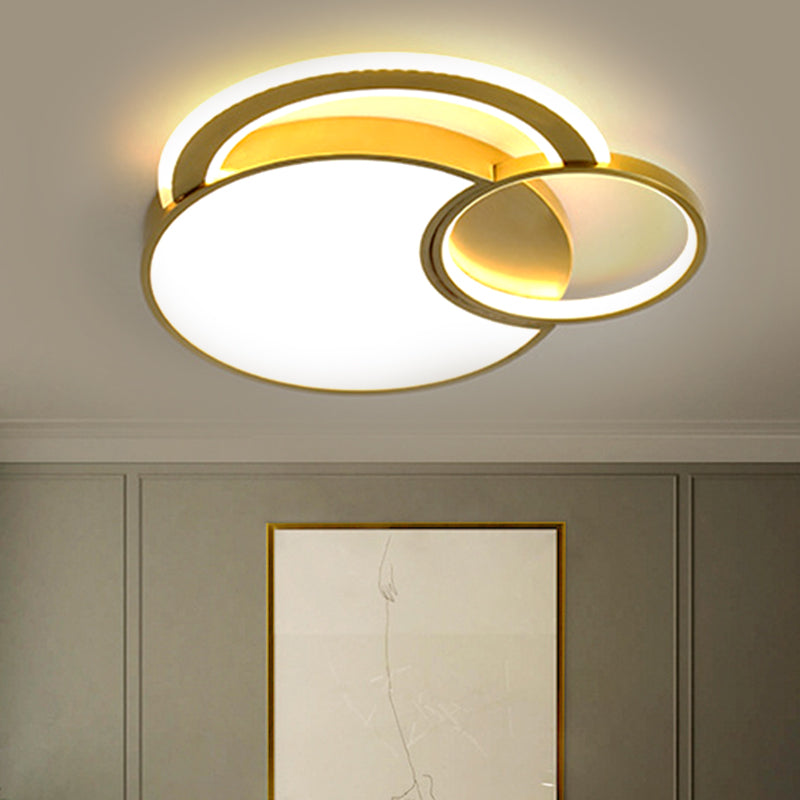 Metallic Interlaced Circle Ceiling Lamp Minimalism LED Gold Flush Mount Lighting in Warm/White Light, 16"/19.5" Width - Clearhalo - 'Ceiling Lights' - 'Close To Ceiling Lights' - 'Close to ceiling' - 'Flush mount' - Lighting' - 1637353