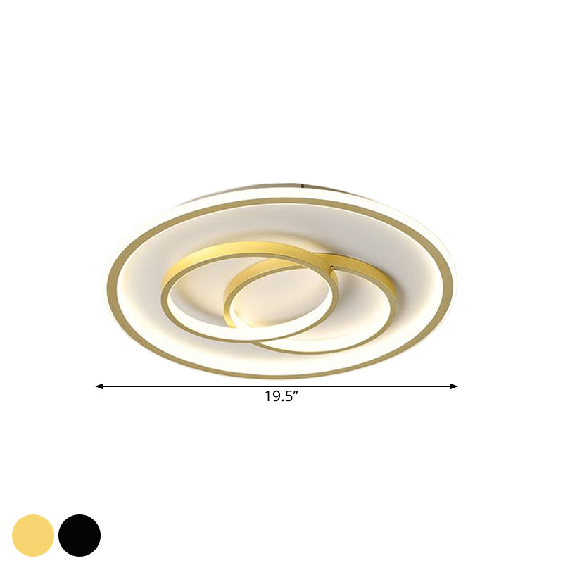 Metallic Crossed Ring Ceiling Fixture Contemporary Black/Gold LED Flush Mount Lighting in Warm/White Light, 16.5"/20.5" W - Clearhalo - 'Ceiling Lights' - 'Close To Ceiling Lights' - 'Close to ceiling' - 'Flush mount' - Lighting' - 1637360