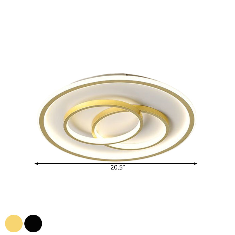 Metallic Crossed Ring Ceiling Fixture Contemporary Black/Gold LED Flush Mount Lighting in Warm/White Light, 16.5"/20.5" W - Clearhalo - 'Ceiling Lights' - 'Close To Ceiling Lights' - 'Close to ceiling' - 'Flush mount' - Lighting' - 1637361