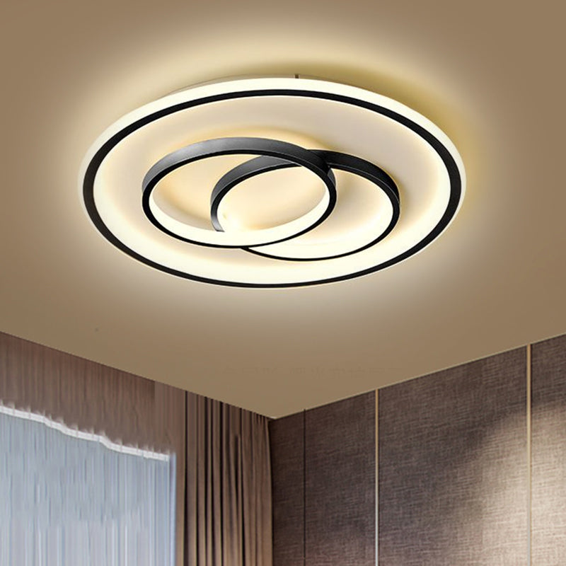 Metallic Crossed Ring Ceiling Fixture Contemporary Black/Gold LED Flush Mount Lighting in Warm/White Light, 16.5"/20.5" W - Black - Clearhalo - 'Ceiling Lights' - 'Close To Ceiling Lights' - 'Close to ceiling' - 'Flush mount' - Lighting' - 1637362