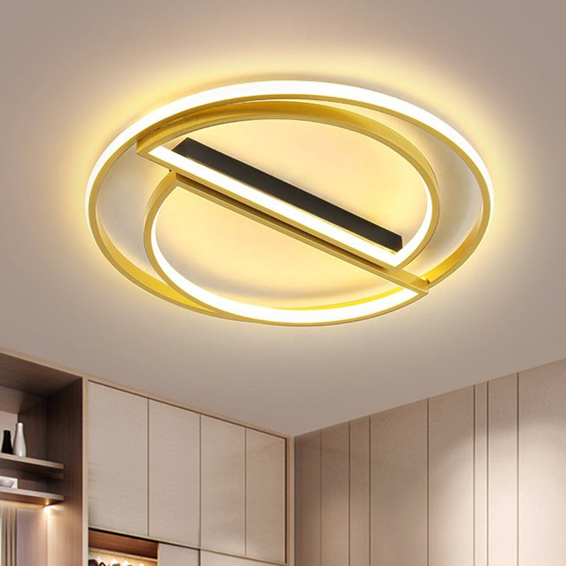 Black/Gold Integrated Circle Flush Lamp Simplicity LED Metal Ceiling Mounted Fixture in Warm/White Light, 16.5"/20.5" Wide - Gold - Clearhalo - 'Ceiling Lights' - 'Close To Ceiling Lights' - 'Close to ceiling' - 'Flush mount' - Lighting' - 1637366