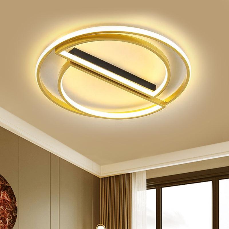 Black/Gold Integrated Circle Flush Lamp Simplicity LED Metal Ceiling Mounted Fixture in Warm/White Light, 16.5"/20.5" Wide - Clearhalo - 'Ceiling Lights' - 'Close To Ceiling Lights' - 'Close to ceiling' - 'Flush mount' - Lighting' - 1637367
