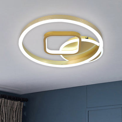 Metal Hoop and Square Ceiling Flush Minimalism 18"/22" Wide LED Gold Flush Mount Fixture, Warm/White Light Gold Clearhalo 'Ceiling Lights' 'Close To Ceiling Lights' 'Close to ceiling' 'Flush mount' Lighting' 1637371