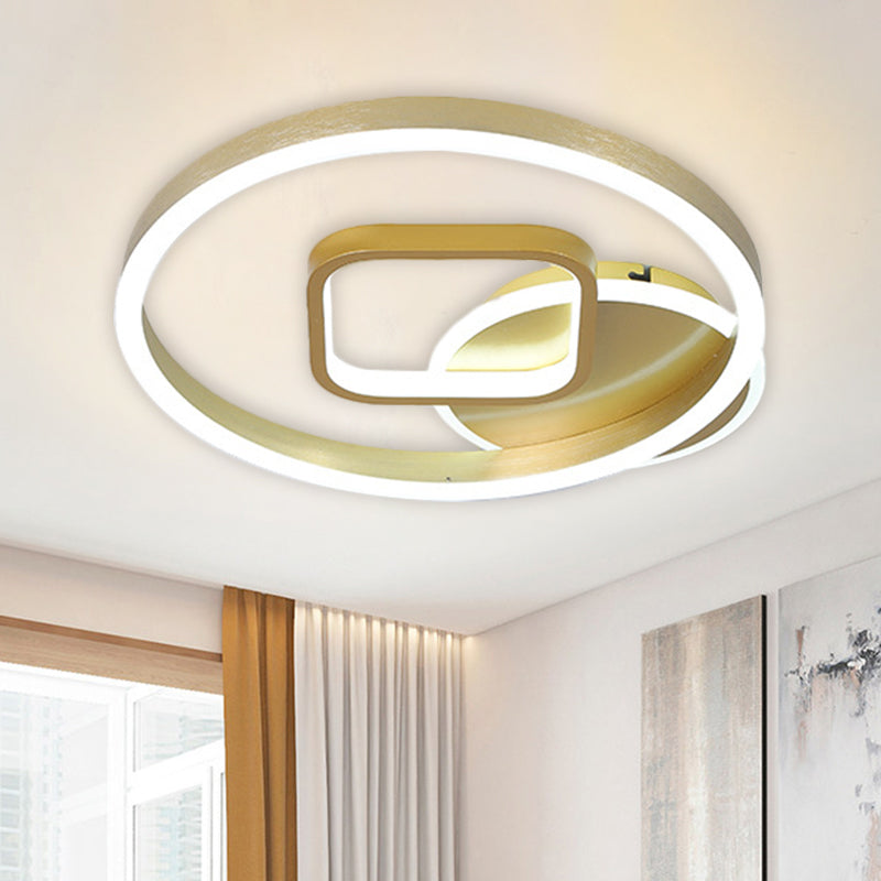 Metal Hoop and Square Ceiling Flush Minimalism 18"/22" Wide LED Gold Flush Mount Fixture, Warm/White Light - Clearhalo - 'Ceiling Lights' - 'Close To Ceiling Lights' - 'Close to ceiling' - 'Flush mount' - Lighting' - 1637372