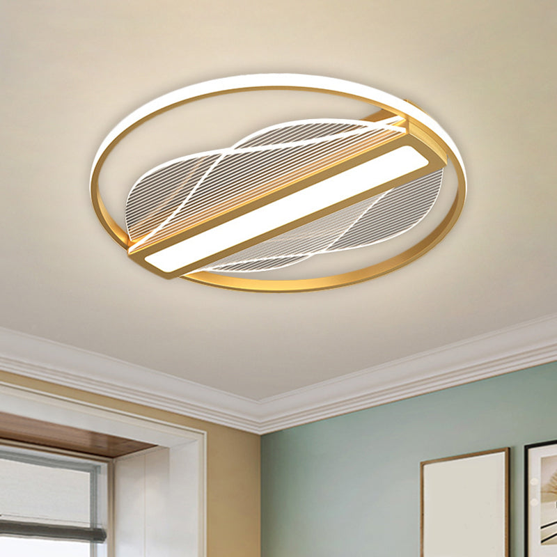 Circular Flush Mount Fixture Modernist Metallic 18"/21.5" Wide LED Gold Ceiling Lighting with Inner Bar Design in Warm/White Light - Gold - Clearhalo - 'Ceiling Lights' - 'Close To Ceiling Lights' - 'Close to ceiling' - 'Flush mount' - Lighting' - 1637376