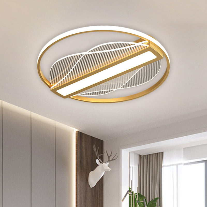 Circular Flush Mount Fixture Modernist Metallic 18"/21.5" Wide LED Gold Ceiling Lighting with Inner Bar Design in Warm/White Light - Clearhalo - 'Ceiling Lights' - 'Close To Ceiling Lights' - 'Close to ceiling' - 'Flush mount' - Lighting' - 1637377