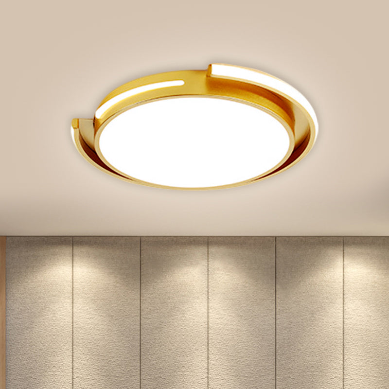 Gold Round Flush Mount Lighting Nordic Style LED Metal Ceiling Lamp Fixture for Bedroom, Warm/White Light
