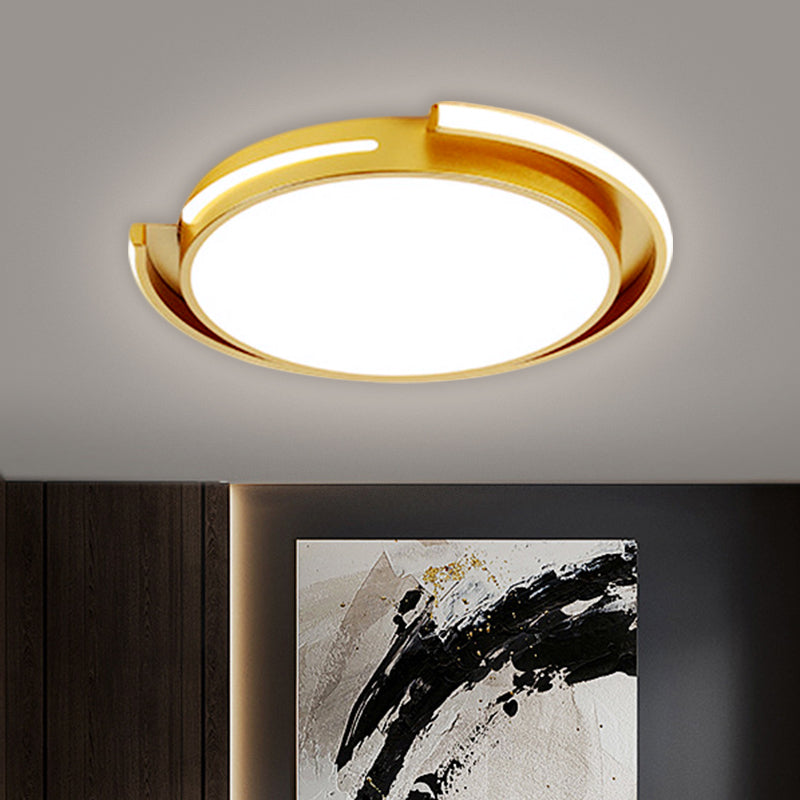 Gold Round Flush Mount Lighting Nordic Style LED Metal Ceiling Lamp Fixture for Bedroom, Warm/White Light