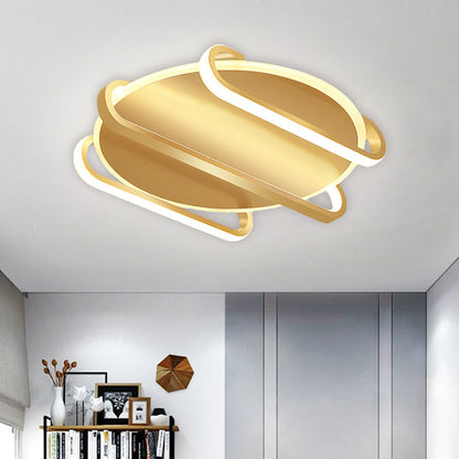 Round and Oval Flush Mount Lamp Contemporary Metal 16.5"/20.5" W LED Gold Ceiling Flush, Warm/White Light Gold Clearhalo 'Ceiling Lights' 'Close To Ceiling Lights' 'Close to ceiling' 'Flush mount' Lighting' 1637389