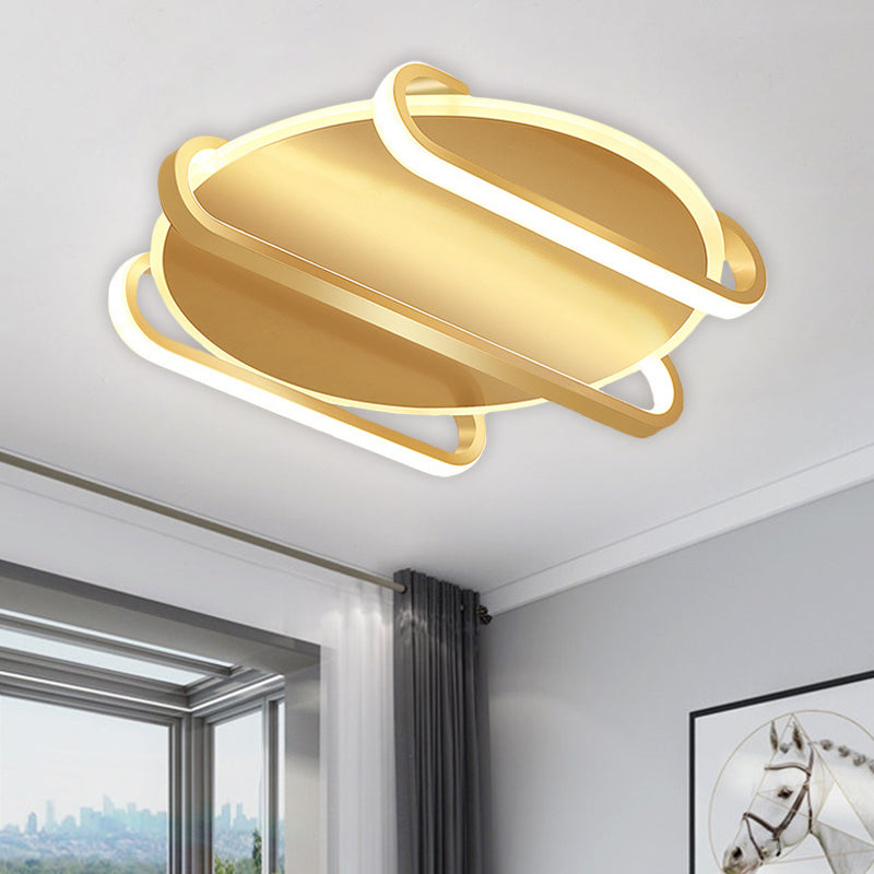 Round and Oval Flush Mount Lamp Contemporary Metal 16.5"/20.5" W LED Gold Ceiling Flush, Warm/White Light Clearhalo 'Ceiling Lights' 'Close To Ceiling Lights' 'Close to ceiling' 'Flush mount' Lighting' 1637390