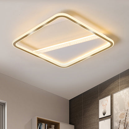18"/21.5" W Gold Squared Flush Lamp Minimal LED Aluminum Ceiling Mount Lighting in Warm/White Light Gold Clearhalo 'Ceiling Lights' 'Close To Ceiling Lights' 'Close to ceiling' 'Flush mount' Lighting' 1637394