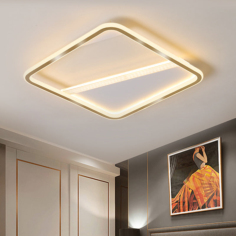 18"/21.5" W Gold Squared Flush Lamp Minimal LED Aluminum Ceiling Mount Lighting in Warm/White Light Clearhalo 'Ceiling Lights' 'Close To Ceiling Lights' 'Close to ceiling' 'Flush mount' Lighting' 1637395