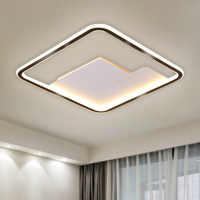 Nordic Style Square Ceiling Fixture Metal 18"/21.5" Wide LED Bedroom Flush Mount Lighting in Black, Warm/White Light