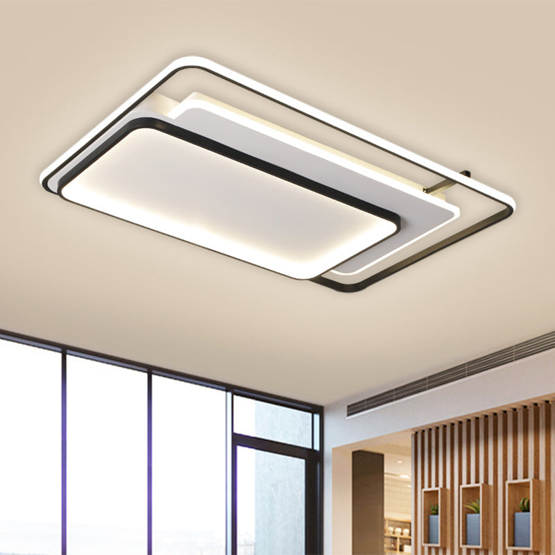 Metal Rectangle/Square Ceiling Flush Simplicity LED Black Flush Mount in Warm/White Light, 16.5"/20.5"/33.5" Wide - Clearhalo - 'Ceiling Lights' - 'Close To Ceiling Lights' - 'Close to ceiling' - 'Flush mount' - Lighting' - 1637405