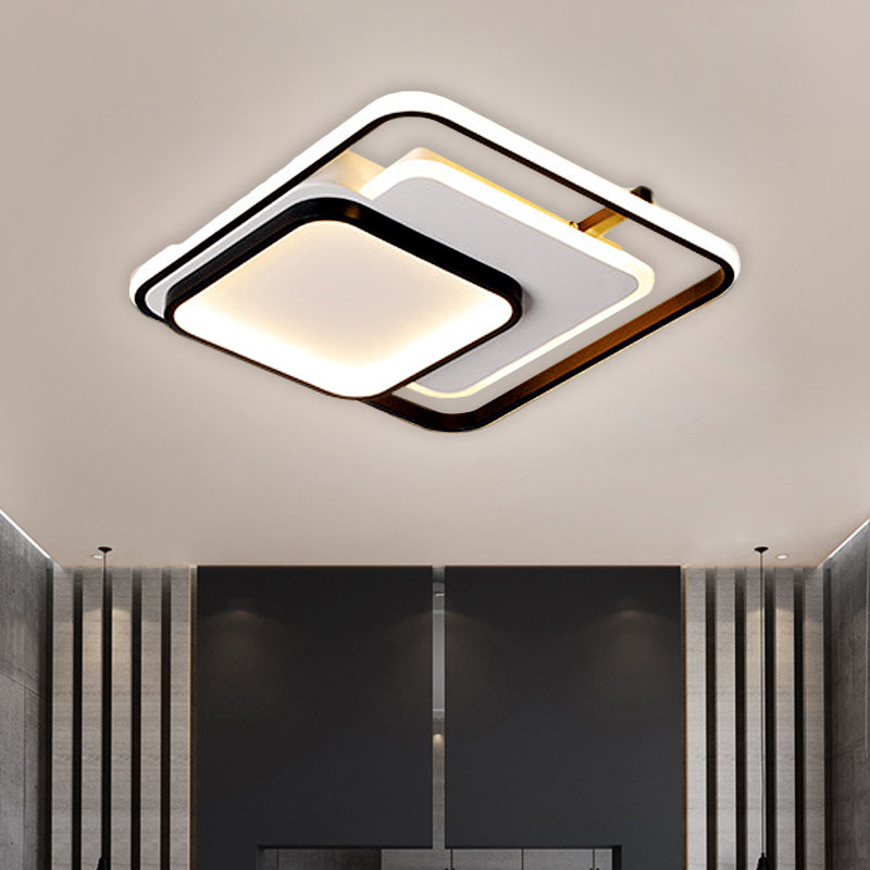 Metal Rectangle/Square Ceiling Flush Simplicity LED Black Flush Mount in Warm/White Light, 16.5"/20.5"/33.5" Wide - Clearhalo - 'Ceiling Lights' - 'Close To Ceiling Lights' - 'Close to ceiling' - 'Flush mount' - Lighting' - 1637409