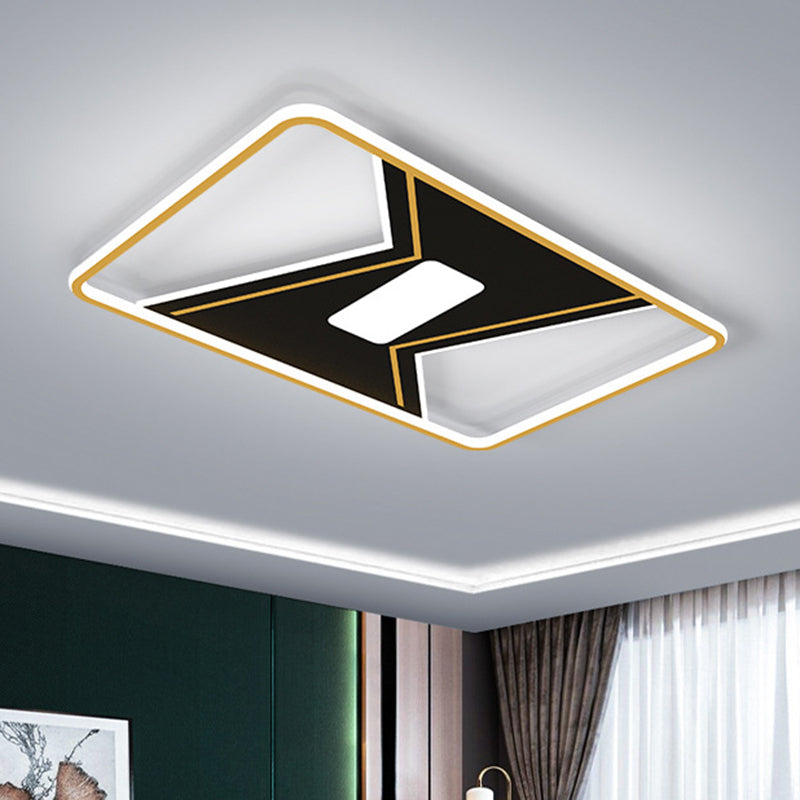 Gold Splicing Rectangle Ceiling Lamp Modernist LED Metallic Flush Mount Fixture in White/3 Color Light