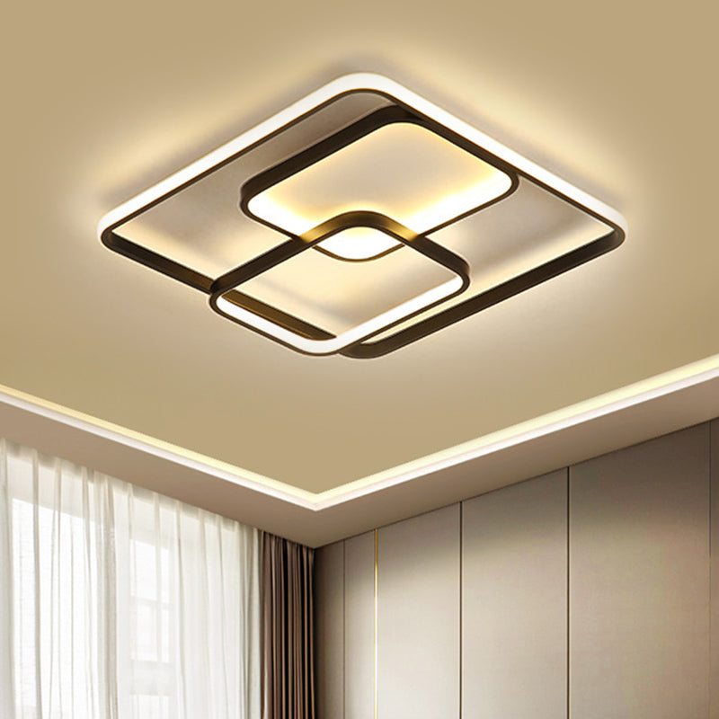 Metal Square and Rectangle Ceiling Lamp Contemporary 16.5"/20.5" W LED Black Flush Mount Lighting, Warm/White Light - Clearhalo - 'Ceiling Lights' - 'Close To Ceiling Lights' - 'Close to ceiling' - 'Flush mount' - Lighting' - 1637434
